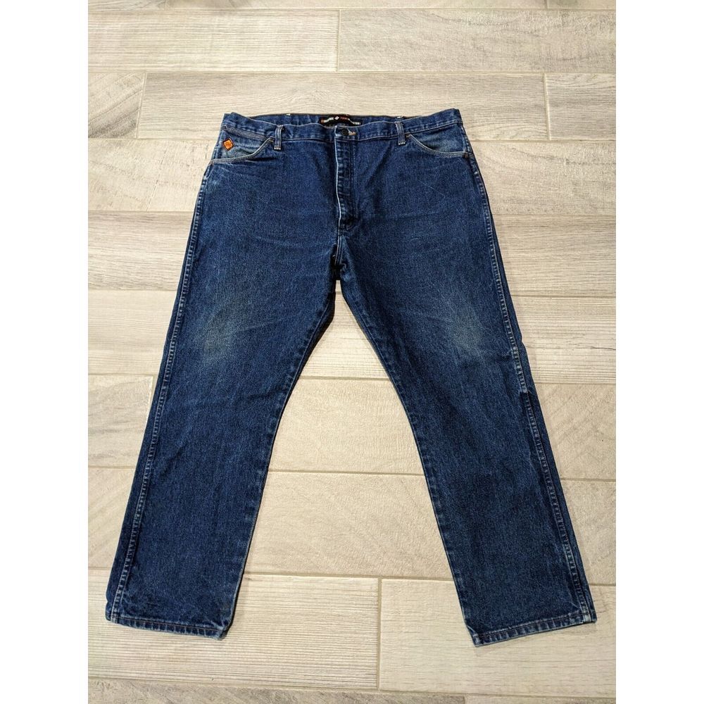MENS WRANGLER FLAME RESISTANT JEANS FR13MWZ SIZE 40X30-RELAXED DARK BLUE DENIM
